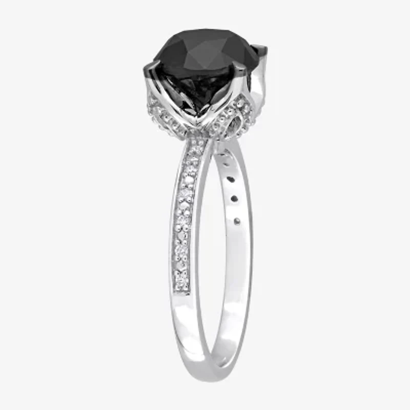 Womens 3 CT. T.W. Natural Black Diamond 14K White Gold Round Engagement Ring