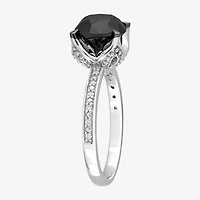 Womens 3 CT. T.W. Natural Black Diamond 14K White Gold Round Engagement Ring