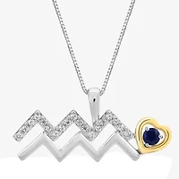 Womens Gemstone Zodiac Pendant Necklace Sterling Silver and 10K Gold