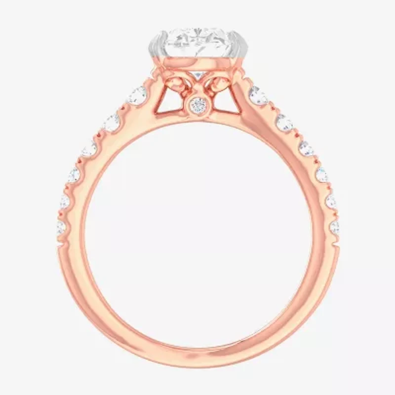 G-H / Si1-Si2) Womens 2 1/2 CT. T.W. Lab Grown White Diamond 14K Gold Oval Side Stone Engagement Ring