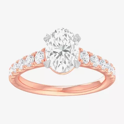 G-H / Si1-Si2) Womens 2 1/2 CT. T.W. Lab Grown White Diamond 14K Gold Oval Side Stone Engagement Ring