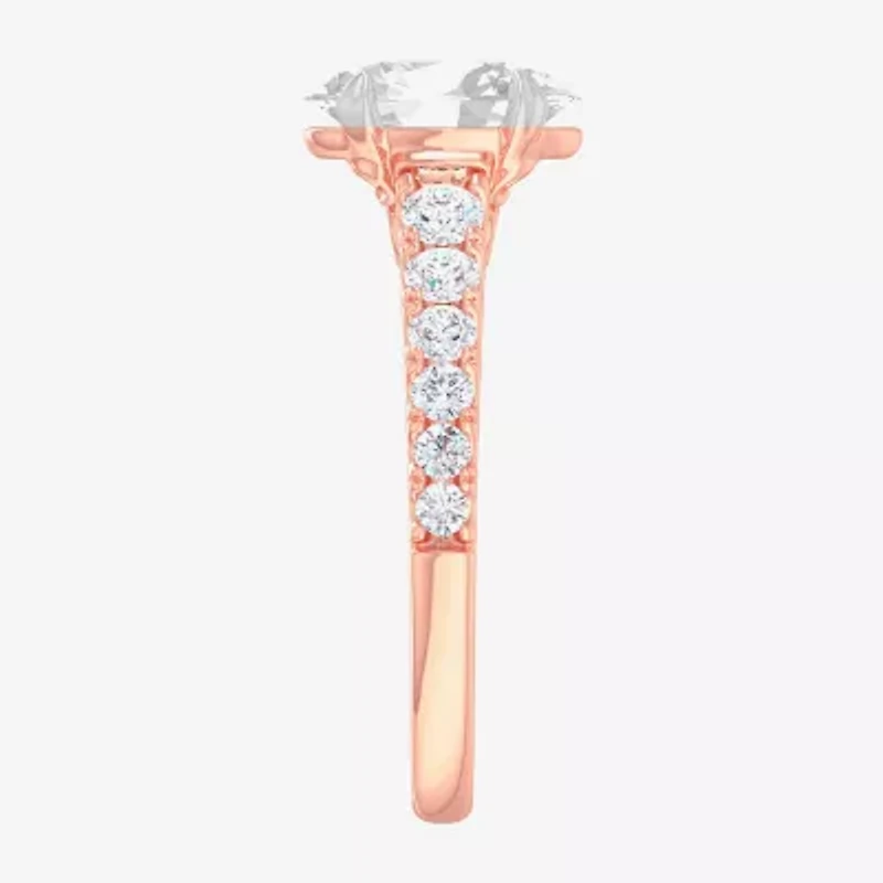 G-H / Si1-Si2) Womens 2 1/2 CT. T.W. Lab Grown White Diamond 14K Gold Oval Side Stone Engagement Ring