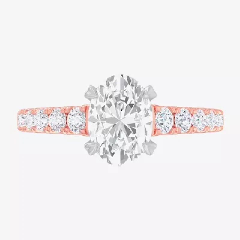 G-H / Si1-Si2) Womens 2 1/2 CT. T.W. Lab Grown White Diamond 14K Gold Oval Side Stone Engagement Ring