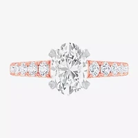 G-H / Si1-Si2) Womens 2 1/2 CT. T.W. Lab Grown White Diamond 14K Gold Oval Side Stone Engagement Ring