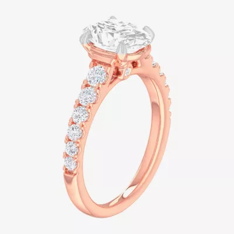 G-H / Si1-Si2) Womens 2 1/2 CT. T.W. Lab Grown White Diamond 14K Gold Oval Side Stone Engagement Ring