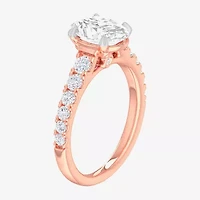 G-H / Si1-Si2) Womens 2 1/2 CT. T.W. Lab Grown White Diamond 14K Gold Oval Side Stone Engagement Ring