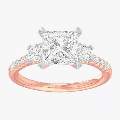 (G-H / Si1-Si2) Womens 2 1/2 CT. T.W. Lab Grown White Diamond 14K Gold Side Stone 3-Stone Engagement Ring