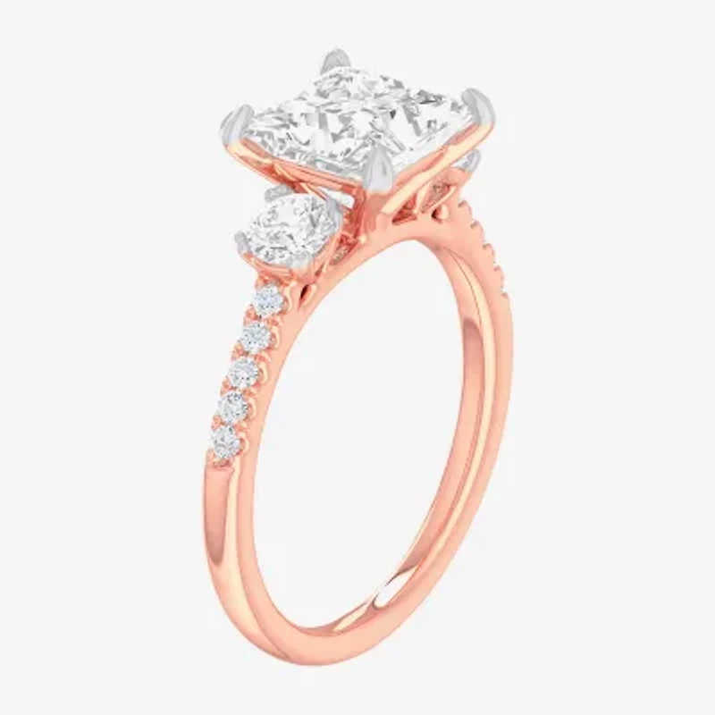 (G-H / Si1-Si2) Womens 2 1/2 CT. T.W. Lab Grown White Diamond 14K Gold Side Stone 3-Stone Engagement Ring