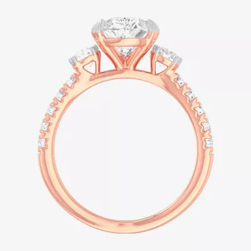 (G-H / Si1-Si2) Womens 2 1/2 CT. T.W. Lab Grown White Diamond 14K Gold Pear Side Stone 3-Stone Engagement Ring