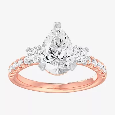 (G-H / Si1-Si2) Womens 2 1/2 CT. T.W. Lab Grown White Diamond 14K Gold Pear Side Stone 3-Stone Engagement Ring