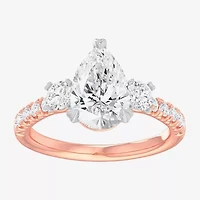 (G-H / Si1-Si2) Womens 2 1/2 CT. T.W. Lab Grown White Diamond 14K Gold Pear Side Stone 3-Stone Engagement Ring