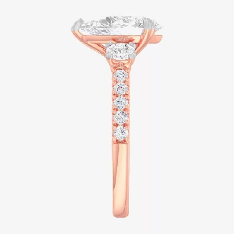 G-H / Si1-Si2) Womens 1/ CT. T.W. Lab Grown White Diamond 14K Gold Pear Side Stone -Stone Engagement Ring