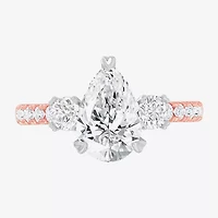 (G-H / Si1-Si2) Womens 2 1/2 CT. T.W. Lab Grown White Diamond 14K Gold Pear Side Stone 3-Stone Engagement Ring