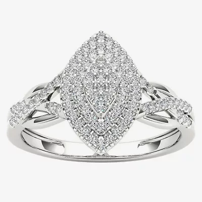 Womens 1/4 CT. T.W. Natural White Diamond 10K Gold Marquise Crossover Halo Engagement Ring