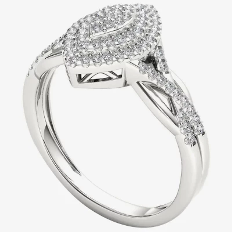 Womens 1/4 CT. T.W. Natural White Diamond 10K Gold Marquise Crossover Halo Engagement Ring