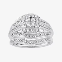 Womens 1/ CT. T.W. Natural White Diamond 10K White Gold Cushion Bridal Set