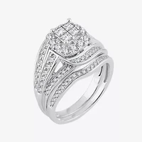 Womens 1/ CT. T.W. Natural White Diamond 10K White Gold Cushion Bridal Set