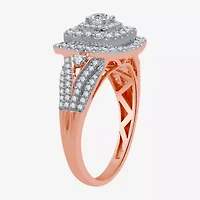 (H-I / I1) Womens 1 CT. T.W. Lab Grown White Diamond 10K Rose Gold Side Stone Halo Bridal Set