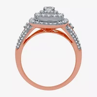 (H-I / I1) Womens 1 CT. T.W. Lab Grown White Diamond 10K Rose Gold Side Stone Halo Bridal Set