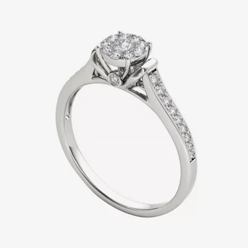1/3 CT.T.W. Natural Diamond 10K Gold Round Cluster Engagement Ring