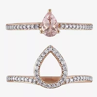 Modern Bride Gemstone Womens 3/4 CT. T.W. Genuine Pink Morganite 10K Gold Pear Side Stone Halo Bridal Set