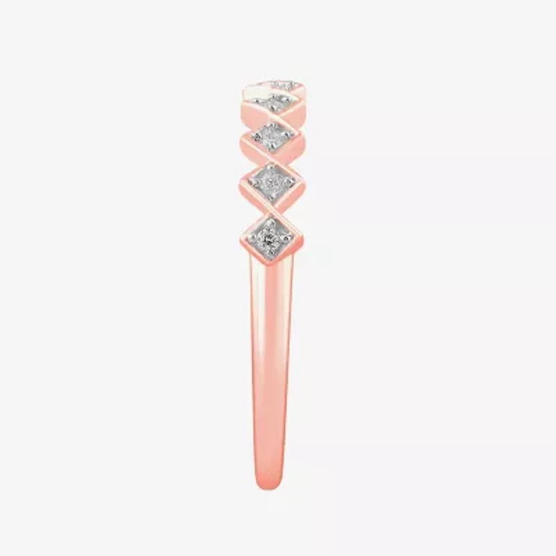Stackable Ring (H-I / Si1-Si2) Diamond Accent Lab Grown White 10K Gold Square Wedding Band
