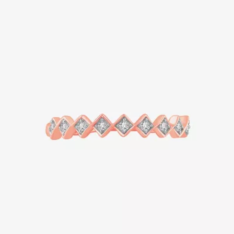 Stackable Ring (H-I / Si1-Si2) Diamond Accent Lab Grown White 10K Gold Square Wedding Band