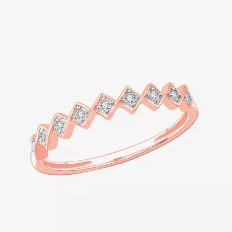 Stackable Ring (H-I / Si1-Si2) Diamond Accent Lab Grown White 10K Gold Square Wedding Band