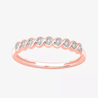 Stackable Ring (H-I / Si1-Si2) Diamond Accent Lab Grown White 10K Gold Square Wedding Band