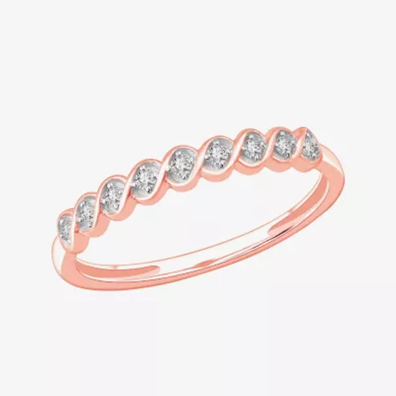 Stackable Ring (H-I / Si1-Si2) Diamond Accent Lab Grown White 10K Gold Square Wedding Band