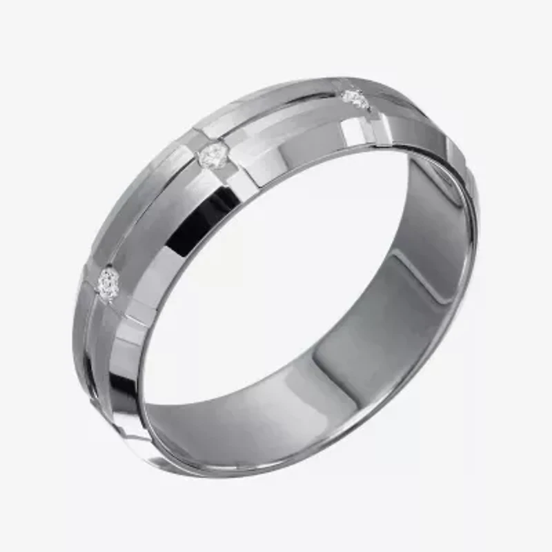 Mens 6mm Diamond-Accent 10K White Gold Wedding Band