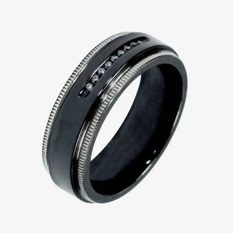 Mens 1/10 C.T. TW. Natural Diamond Black Titanium Wedding Band