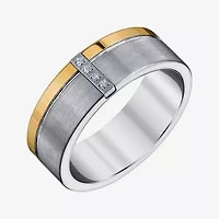 Mens 8MM Diamond Accent Natural White Tungsten Wedding Band
