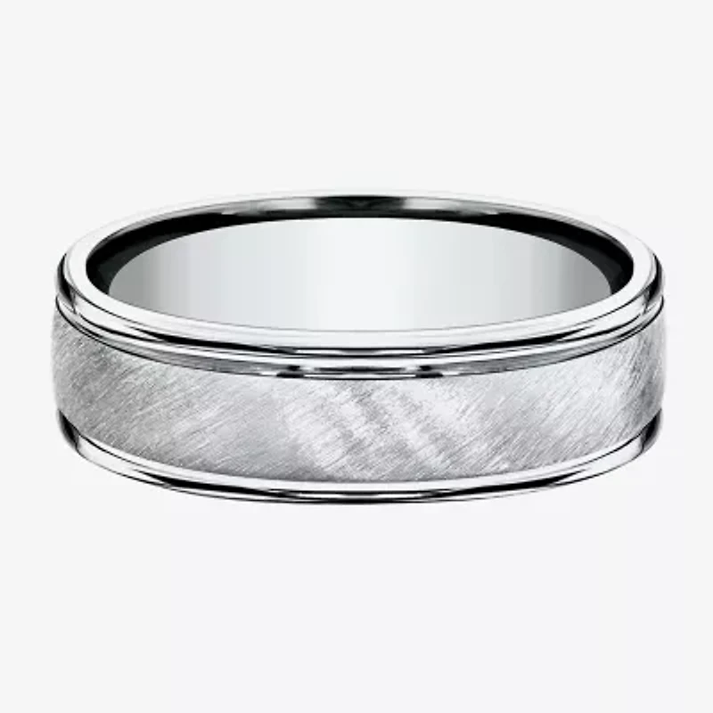 Mens 6MM 10K White Gold Wedding Band