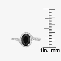 Womens Genuine Black Onyx Sterling Silver Halo Cocktail Ring