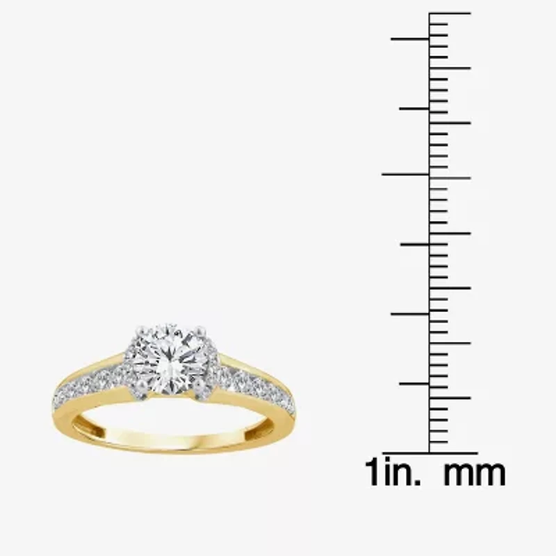 (G / Si1-Si2) Womens 1 1/2 CT. T.W. Lab Grown White Diamond 10K Gold Round Side Stone Halo Engagement Ring