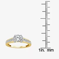 (G / Si1-Si2) Womens 1 1/2 CT. T.W. Lab Grown White Diamond 10K Gold Round Side Stone Halo Engagement Ring