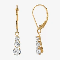 14K Yellow Gold Triple Cubic Zirconia Drop Earrings