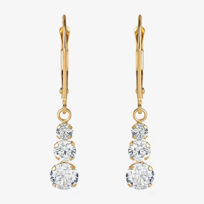 14K Yellow Gold Triple Cubic Zirconia Drop Earrings