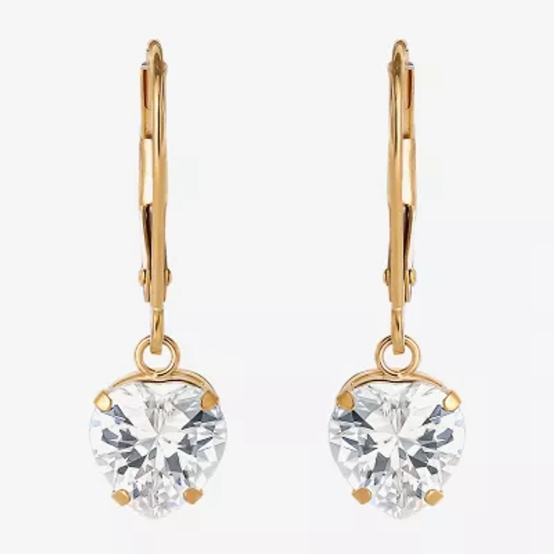 Heart-Shaped Cubic Zirconia Earrings 14K Gold  