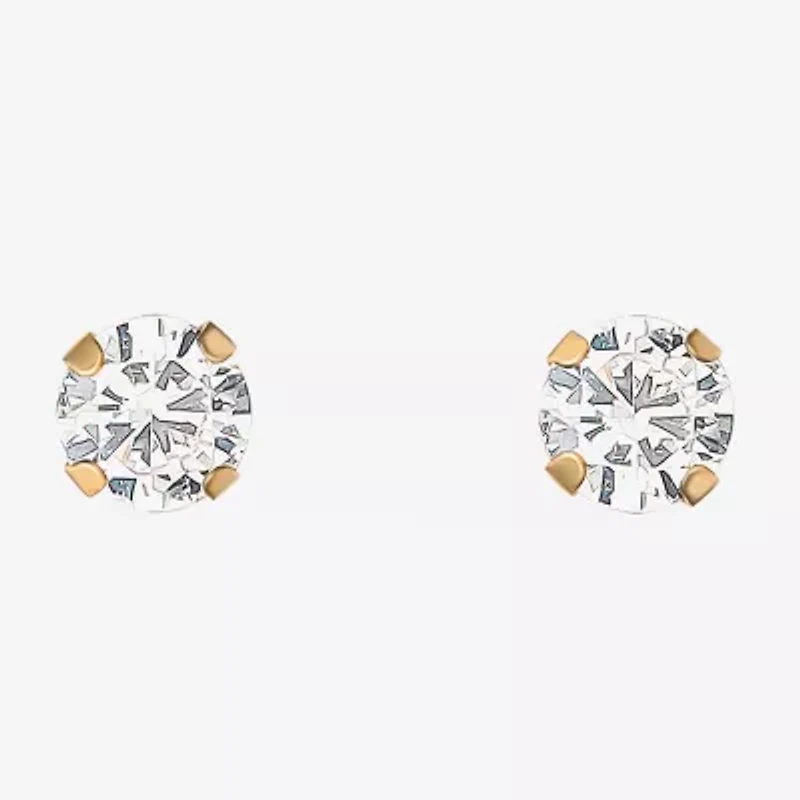 Cubic Zirconia Studs, 14K Yellow Gold 4mm