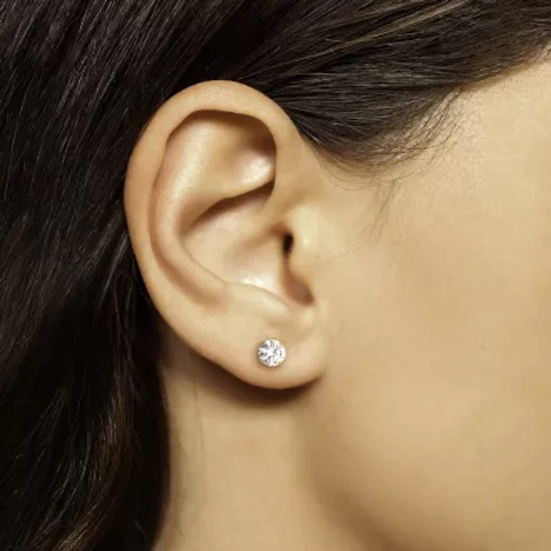 6mm 14K Yellow Gold Round Cubic Zirconia Stud Earrings