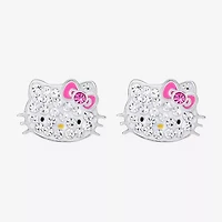Girls White Crystal Sterling Silver 8.1mm Hello Kitty Hoop Earrings