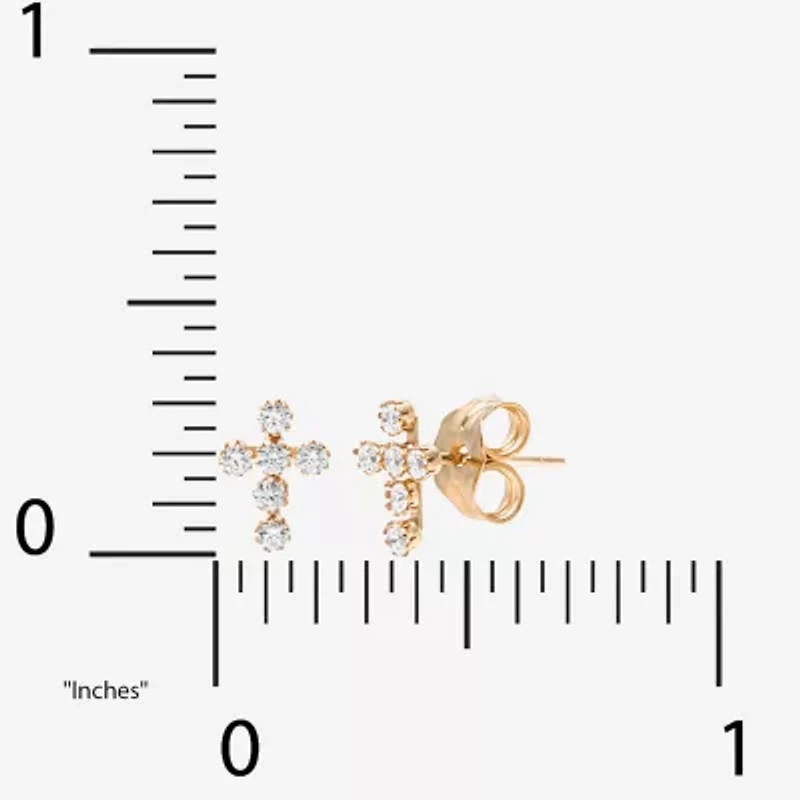 Cubic Zirconia 14K Gold 7.3mm Cross Stud Earrings