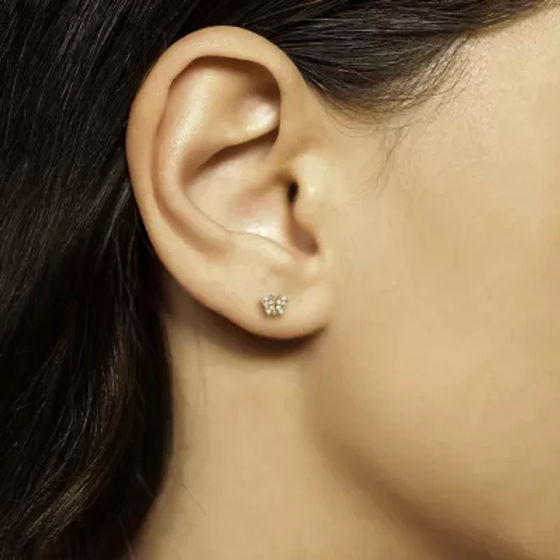 Cubic Zirconia 14K Gold 4.6mm Butterfly Stud Earrings