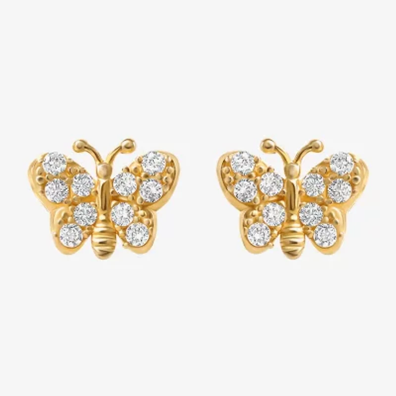 Cubic Zirconia 14K Gold 4.6mm Butterfly Stud Earrings
