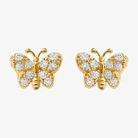 Cubic Zirconia 14K Gold 4.6mm Butterfly Stud Earrings