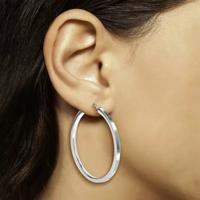 Sterling Silver 2" Square Tube Hoop Earrings