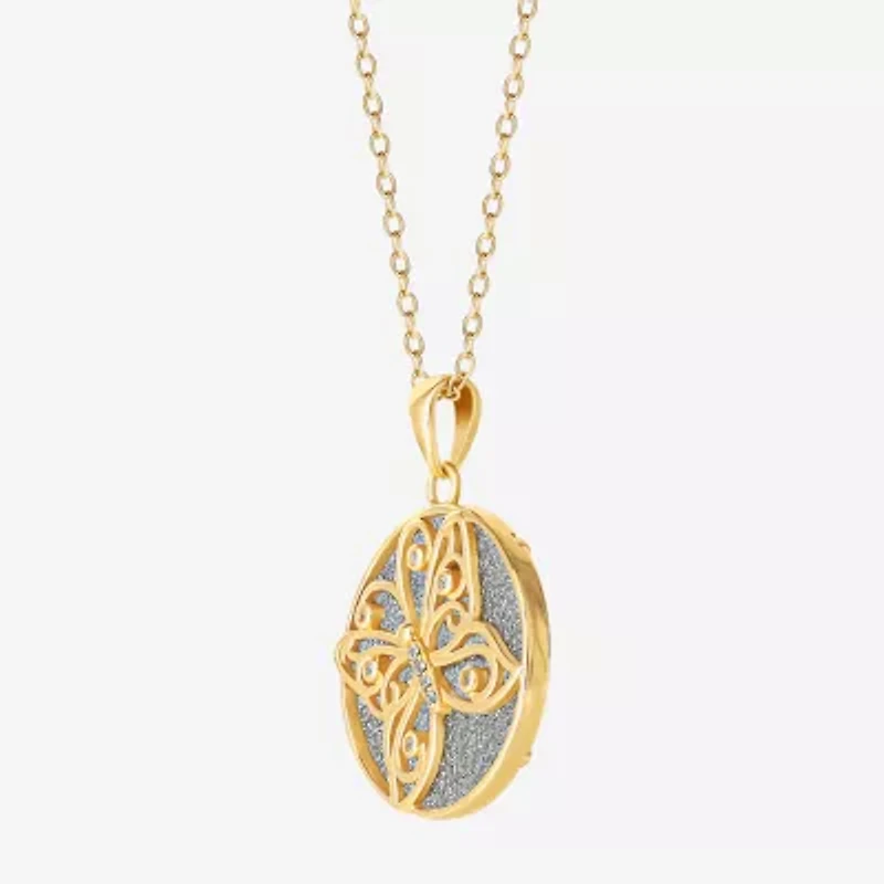 Womens White Cubic Zirconia 14K Gold Over Silver Butterfly Round 18 Inch Pendant Necklace