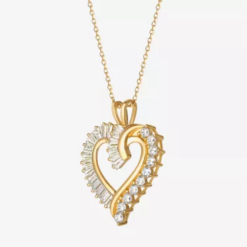 DiamonArt® Womens White Cubic Zirconia 14K Gold Over Silver Heart Pendant Necklace